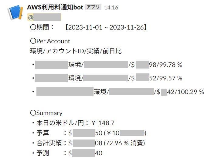 Slackで動いているAWS利用料通知botに項目を追加してみた